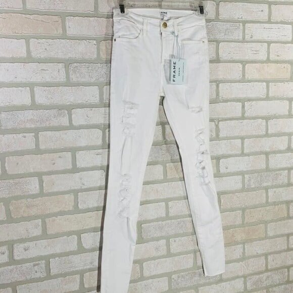 Frame NWT Le High Skinny Distressed Blanc … - Picture 5 of 11